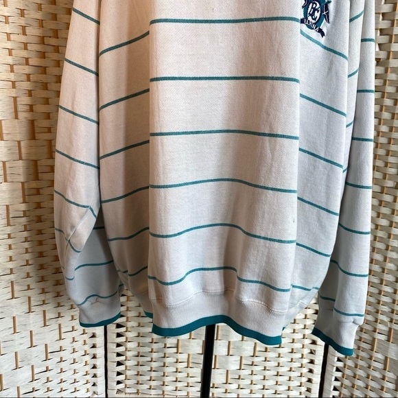 Vintage Marine Club Striped Crew Neck Sweatshirt Faded White Teal Size Large - Picture 4 of 16